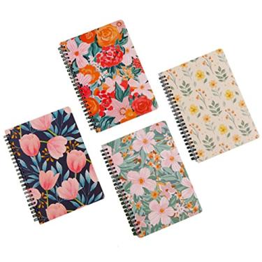 Imagem de QIUKUI 4 peças A5 Caderno espiral de flores, tamanho A5 (21,1 x 14,7 cm), agenda de notas de livro com desenho pautado com fio para estudantes e colegas de trabalho, ótimos materiais escolares