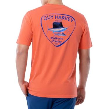 Imagem de Guy Harvey Camiseta masculina de manga curta com bolso da coleção Billfish, Velas de Coral Vivo/Água Salgada, P