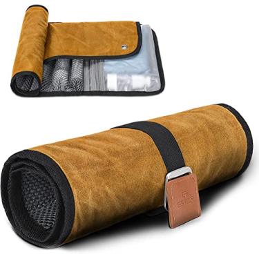 Imagem de Estour Bolsa de Higiene Pessoal para Homens, Essenciais de Viagem Bolsa de Higiene Pessoal Compacta, Resistente à Água, Kit de Barba, Presentes para Homens, 2. Amarelo cáqui (lona encerada), Tendência