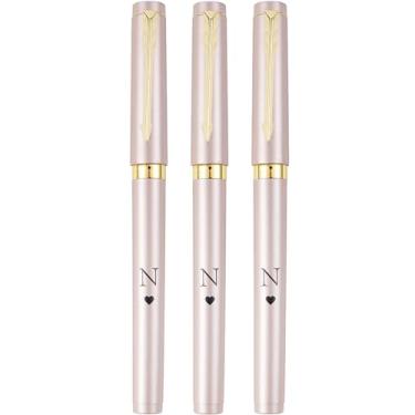 Imagem de COFOZA Pacote com 3 canetas de gel de cor ouro rosa, letra N, ponta média (0,7 mm), tinta preta, presente de aniversário, formatura para filho, filha, colega de classe, amiga, ela, homens, mulheres,