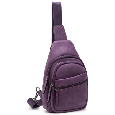 Imagem de Alldaily Bolsa tiracolo grande para mulheres, bolsa tiracolo de couro, moderna, bolsa de peito para viagens, pochete, Roxa