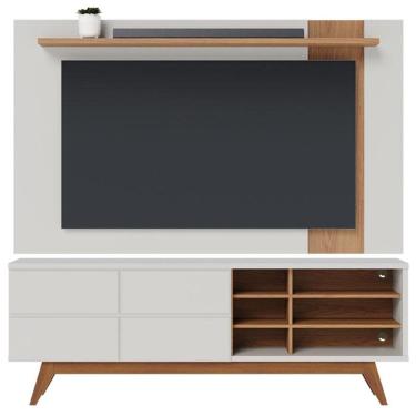 Imagem de Rack Bancada Noronha 1.8 com Painel para Tv Suspenso Extensivo Leme Off White Matte Freijó - Colibri