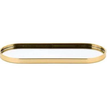 Imagem de Bandeja Decorativa com Espelho Multiuso Oval Espelhada Decoração Sala Mesa Premium