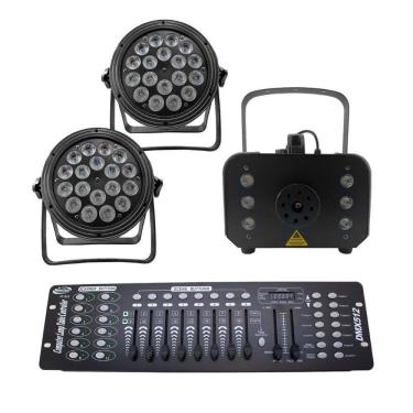 Imagem de Kit 2 Par Led Slim + Máquina De Fumaça 1200W + Mesa Dmx 512
