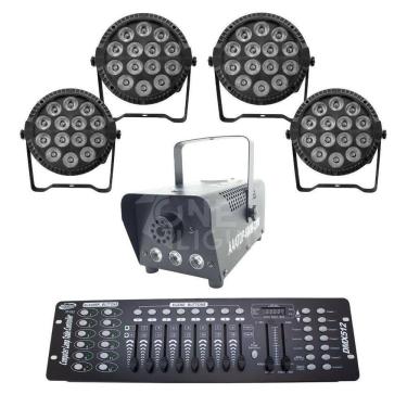 Imagem de Kit 4 Par Led Slim + Máquina De Fumaça 600W + Mesa Dmx 512