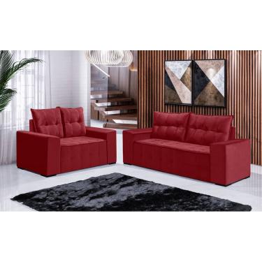 Imagem de Conjunto Sofá de Veludo 3 e 2 lugares ESTILO ESTOFADOS Las Vegas 2,00x1,50m "Vermelho"