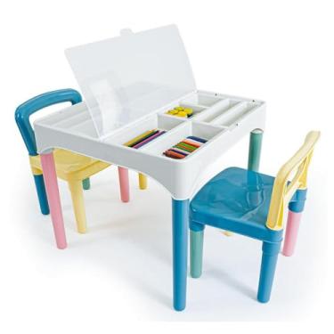 Imagem de Mesa Mesinha Infantil Didática com 2 Cadeiras Coloridas para Crianças Poliplac