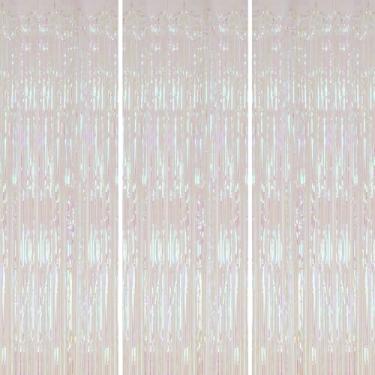 Imagem de DECOCKRAT Pano de fundo de franja de folha de 9,5 x 21,5 m, pacote com 3 cortinas de tinsel, vaporizadores transparentes para decoração de festa de arco-íris transparente, cortinas de fundo com franjas para decoração de festa temática de aniversário, formatura, Natal