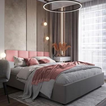 Imagem de Cabeceiras Estofada Modular Cama Casal King Painel 2,10mX40cm Módulos Adesivos (Rosa)