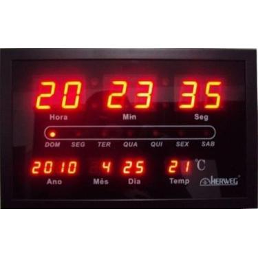 Imagem de Relogio Parede Digital Led Herweg 6289 Termometro Calendario