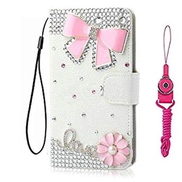 Imagem de Capa para Asus Zenfone 8 ZS590KS, capa protetora de couro brilhante e alça de pescoço [suporte] [fecho magnético] para Asus Zenfone 8 ZS590KS (flor rosa)