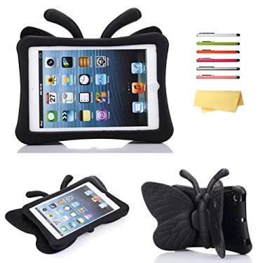 Imagem de UUCOVERS Capa infantil para Apple iPad Mini 5/4/3/2/1 com suporte, espuma EVA macia, leve, à prova de choque, suporte para iPad Mini 5ª/4ª/3ª/2ª/1ª geração, 7,9 polegadas, borboleta preta
