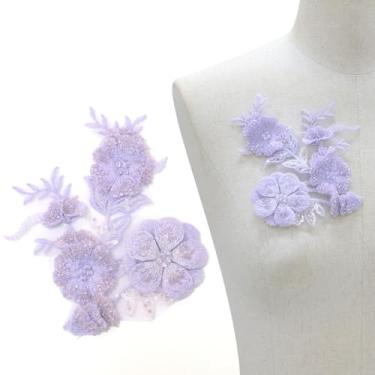 Imagem de HHQ Costura em apliques florais, enfeites de flores de lantejoulas com contas, detalhes de roupas para enfeitar vestidos de renda minúsculo acessório brilhante DIY (roxo)