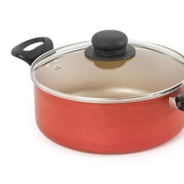 Imagem de Alumínio Brasilar, Panela Caçarola Antiaderente Premium 7 Lt N30 Tampa De Vidro cor:CEREJA/CREME