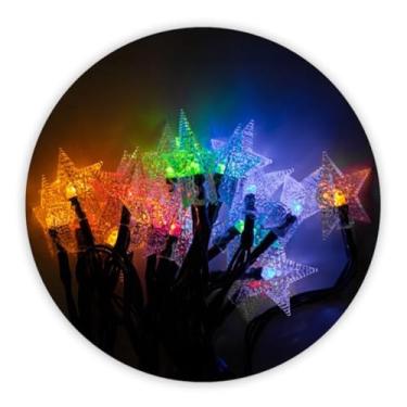 Imagem de Cordão De Lâmpadas Led Pisca Formato Estrela 5 Metros 20L Carregamento Solar Natal (Colorido)