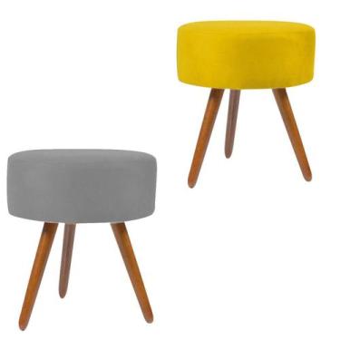 Imagem de Puf Puff Decorativo Redondo Amarelo E Cinza Combo Com 2 - Decore.Com