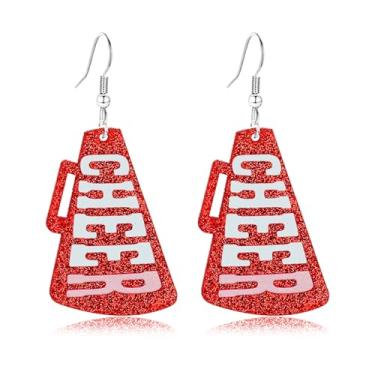 Imagem de WCRAZYE Brincos femininos de megafone de torcida feitos à mão para dia de jogo de rúgbi de futebol e futebol americano em equipe, declaração de torcedor, brincos para mães, meninas, presentes de time