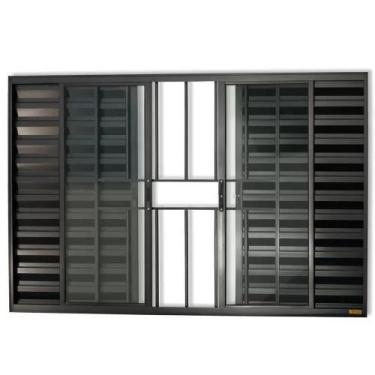 Imagem de Janela Veneziana 6 Folhas 1,00x1,00 Preto C/ Grade - ALLO ESQUADRIAS
