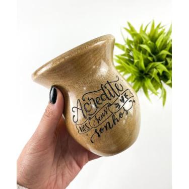 Imagem de Cuia de Madeira Lisa Sem Pé - Acredite nos Seus Sonhos - Encanto Laser