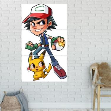 Imagem de Quadro Mosaico Pokemon 3 Peças Para Decoração de Ambientes - NEYRAD