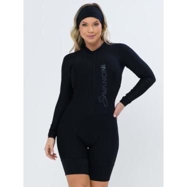 Imagem de Macaquinho De Ciclismo Feminino - Forro GEL - Manga Longa Preto Moving