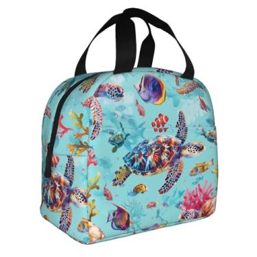 Imagem de Yudchen Lancheira Tartaruga Marinha Azul Oceano Isolado Refrigerador Náutico Lancheira Sacola com Bolso Frontal para Caminhadas Piquenique Viagens