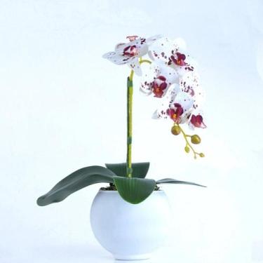 Imagem de Arranjo de Orquídea Artificial Tigre em Vaso Branco Fosco Poly - Vila 