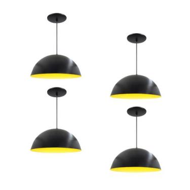 Imagem de Kit 4 Luminária Pendente Meia Lua 40cm Interior Amarelo Com Fiação 110