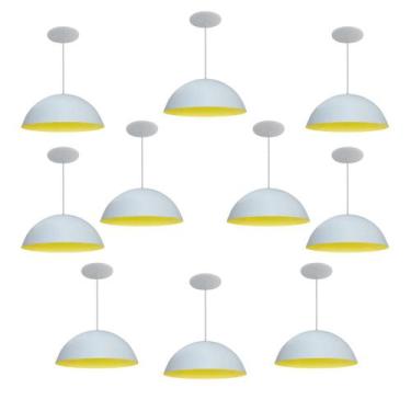 Imagem de Kit 10 Luminária Pendente Meia Lua 34cm Com Interior Amarelo Com Fiaçã
