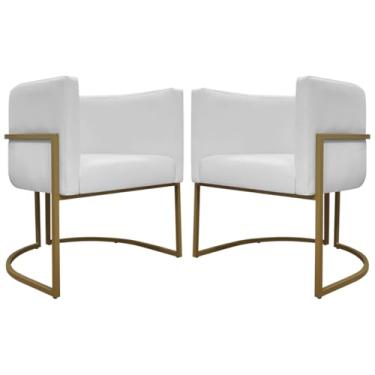 Imagem de Kit 2 Poltronas Decorativas Para Sala Recepção Luna Corino Branco Base de Ferro Dourada - Clique & Decore