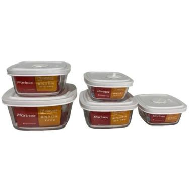 Imagem de Pote De Vidro Marinex Marmita Kit 5 Pc Vasilhas Branco