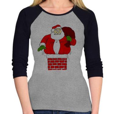 Imagem de Baby Look Raglan Papai Noel Chaminé Manga 3/4 - Foca na Moda, Cinza, P