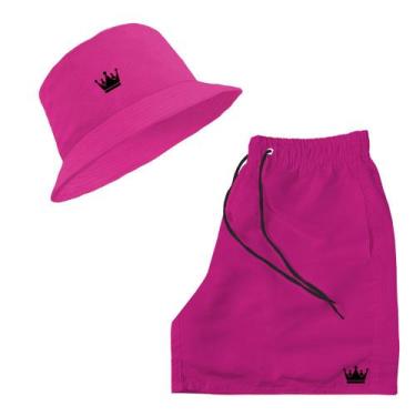 Imagem de Short Praia + Chapeu Bucket Hat Masculino Com Cordao Preto - MP Moda M