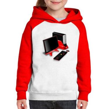 Imagem de Moletom Infantil PC Gamer - Foca na Moda, Branco, Vermelho, 2