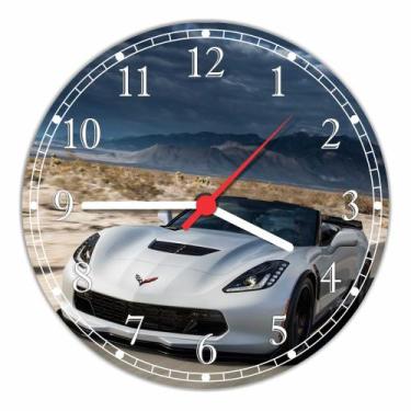 Imagem de Relógio De Parede Carro Esportivo Corvette Prata Automobilismo Automóv