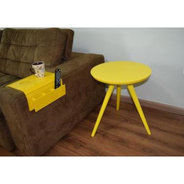 Imagem de Mesa Lateral Tampo Laqueado Para Sala Tampo 60 cm Tripé Pés Palito - l