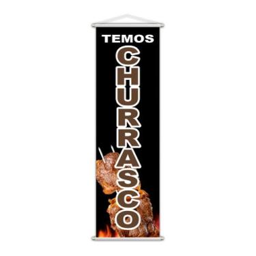 Imagem de Banner Temos Churrasco Carne Serviço Lona 100x30cm - PlimShop