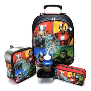 Imagem de Kit Mochila Infantil Vingadores Rodinhas Tam G Lancheira F5 - proprio