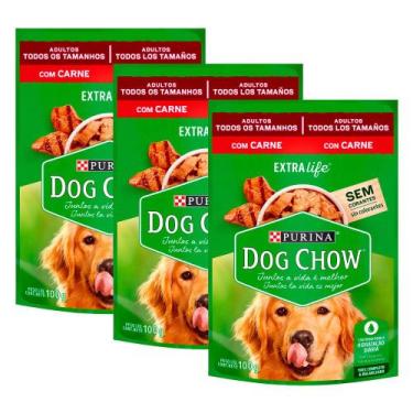 Imagem de Kit 3 Ração Úmida para Cachorro Dog Chow Adulto Extra Life Sabor Carne