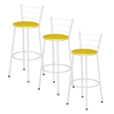 Imagem de 3 Banquetas Alta Epoxi Branca Cristal - Laumar, Amarelo