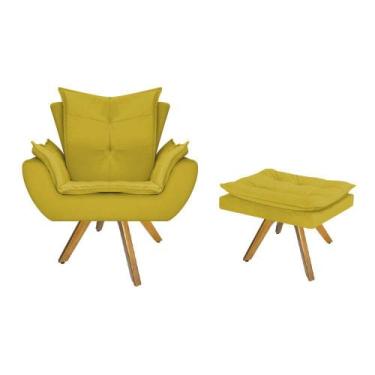 Imagem de kit Poltrona e Puff Fenzzi Base Giratória de Madeira Sala de Espera Re