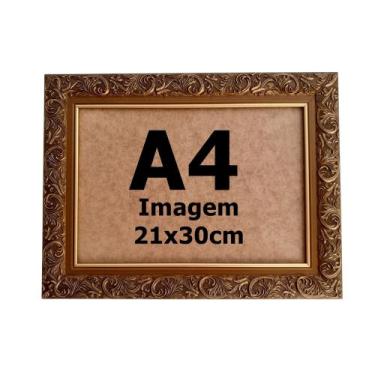 Imagem de Moldura Dourada Trabalhada Luxo A4 Quadro Certificado C/ Vidro - Arte 
