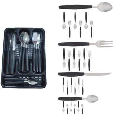Imagem de Kit Faqueiro Inox Berlim 24 Pçs C/ 1 Porta Talheres Preto - EM CASA TE