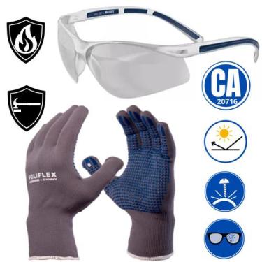 Imagem de Kit Epi Luva Resistente Oculos Anti Risco Proteção Segurança Antiembaç