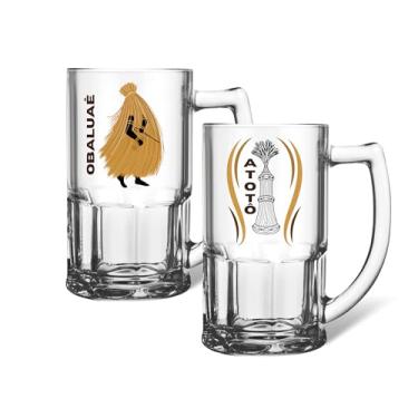Imagem de Kit 2 Canecas Vidro Zero Grau 340ml Orixás Diversos Umbanda Candomblé Guias Artigo Religioso Axé Proteção Iemanjá Exu Oxossi Oxum Xangô Ogum Cerveja Chopp (OBALUAÊ)