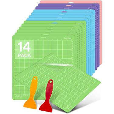 Imagem de Tapete de corte 30,5 x 30,5 cm, pacote com 14 tapetes de corte variado para Cricut Maker/Explore 3/Air 2/Air/One 2 pacotes de raspadores adesivos para cartão de críquete almofada de acessórios de substituição para suprimentos, artesanato padrão leve e forte