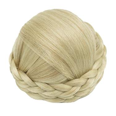 Imagem de IMISSU Capa de cabelo de dançarina de chignon trançado tamanho pequeno apliques de cabelo scrunchies coque peruca updo (M1 Loira Suja)