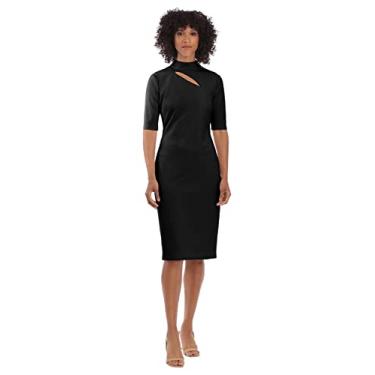 Imagem de Maggy London Vestido feminino elegante com gola entalhada e bainha para escritório, Fechadura - Preto, 46