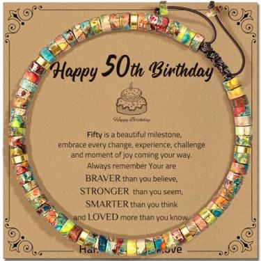 Imagem de ZOKCC Presentes de aniversário de 30º 40º 50º 60º 70º 80º aniversário para mulheres, pulseira de pedra natural, presentes de aniversário para mãe, filha, avó, irmã, amigas, colegas de trabalho, King