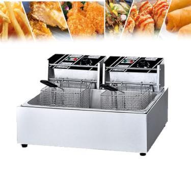 Imagem de Fritadeira comercial com cesto, fritadeira de aço inoxidável com temperatura ajustável para uso doméstico em restaurantes, máquina de fritura de cozinha de bancada, perfeita para frango frito